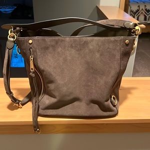 Dark taupe suede Rebecca Minkoff Hobo bag. Crossbody strap.